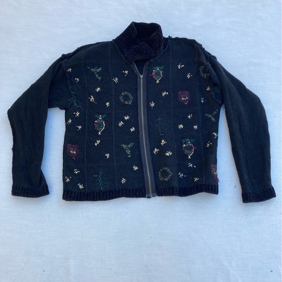 CROFT & BARROW | Christmas Sweater Zip Knit Jacket with Wreath - Picture 9 of 15